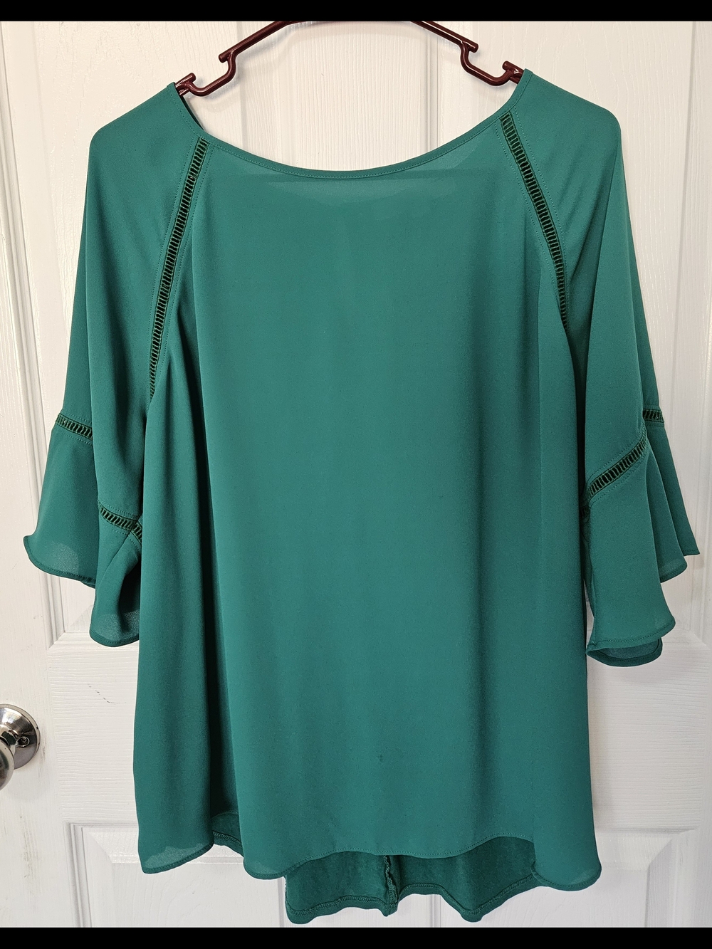Women's Emerald Green Ruffle Sleeve Blouse